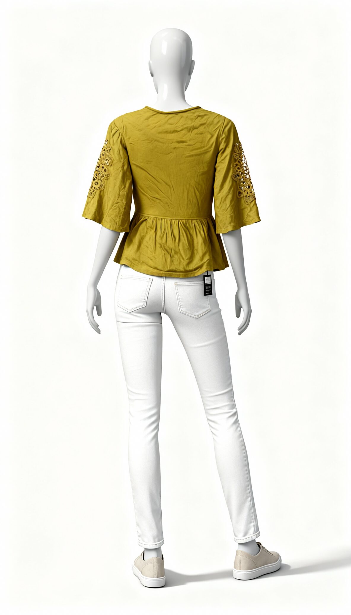 Mustard Yellow Peplum Top with Lace Bell Sleeves