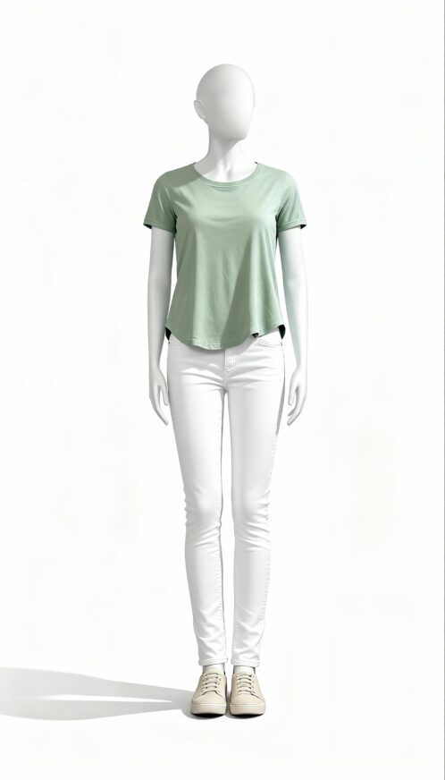 Mint Green Basic Curved Hem T-Shirt - Image 2