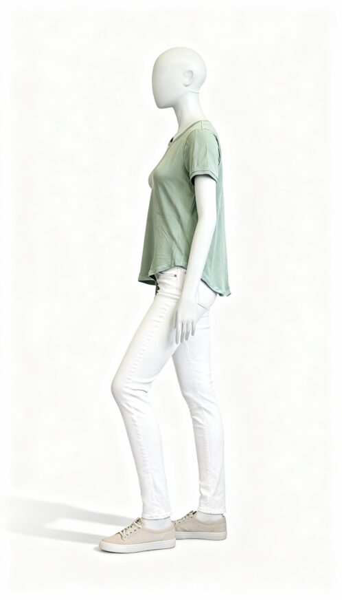Mint Green Basic Curved Hem T-Shirt - Image 3