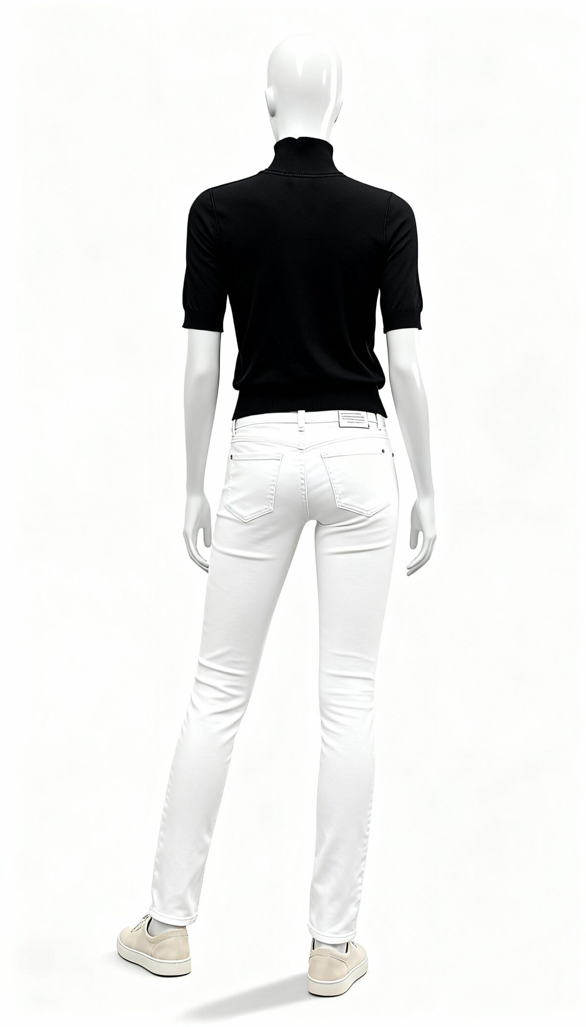 Black Half-Sleeve High-Neck Knit Top