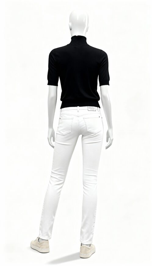 Black Half-Sleeve High-Neck Knit Top