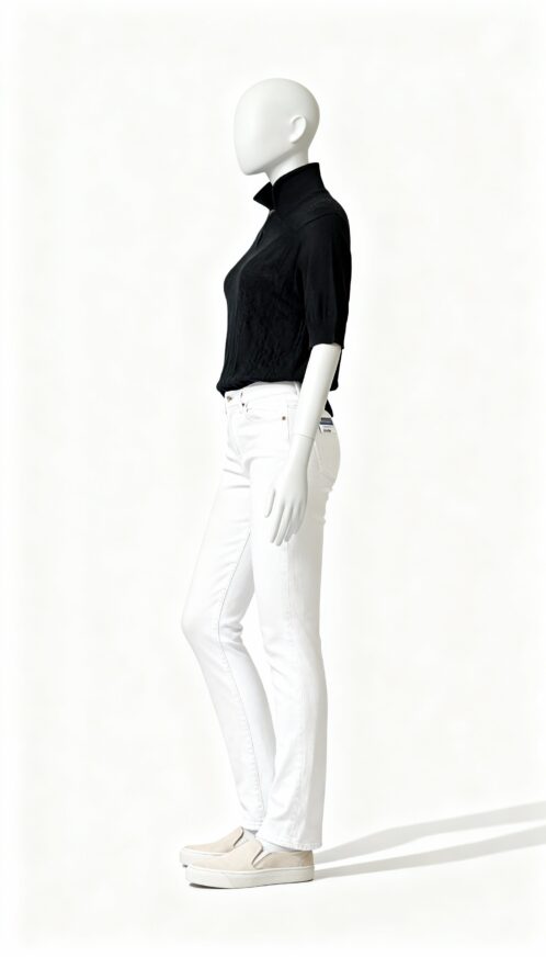 Black Half-Sleeve High-Neck Knit Top - Image 3