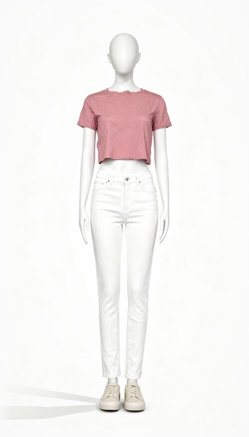Dusty Pink Casual Crew-Neck Tee - Image 2