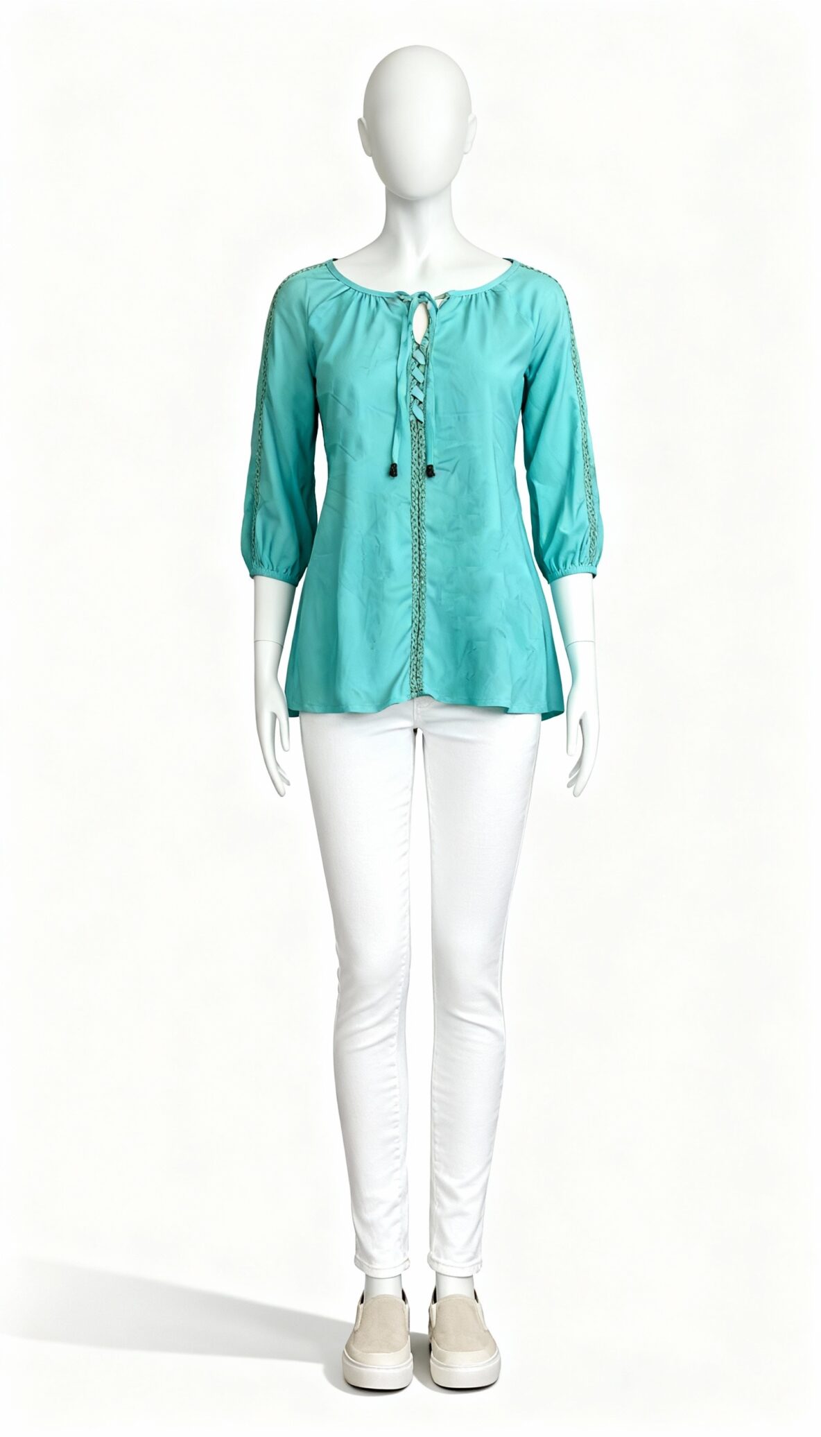 Sea Green Boho Lace-Up Tunic Top
