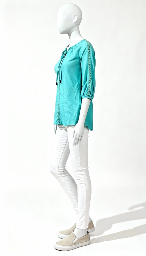 Sea Green Boho Lace-Up Tunic Top - Image 2
