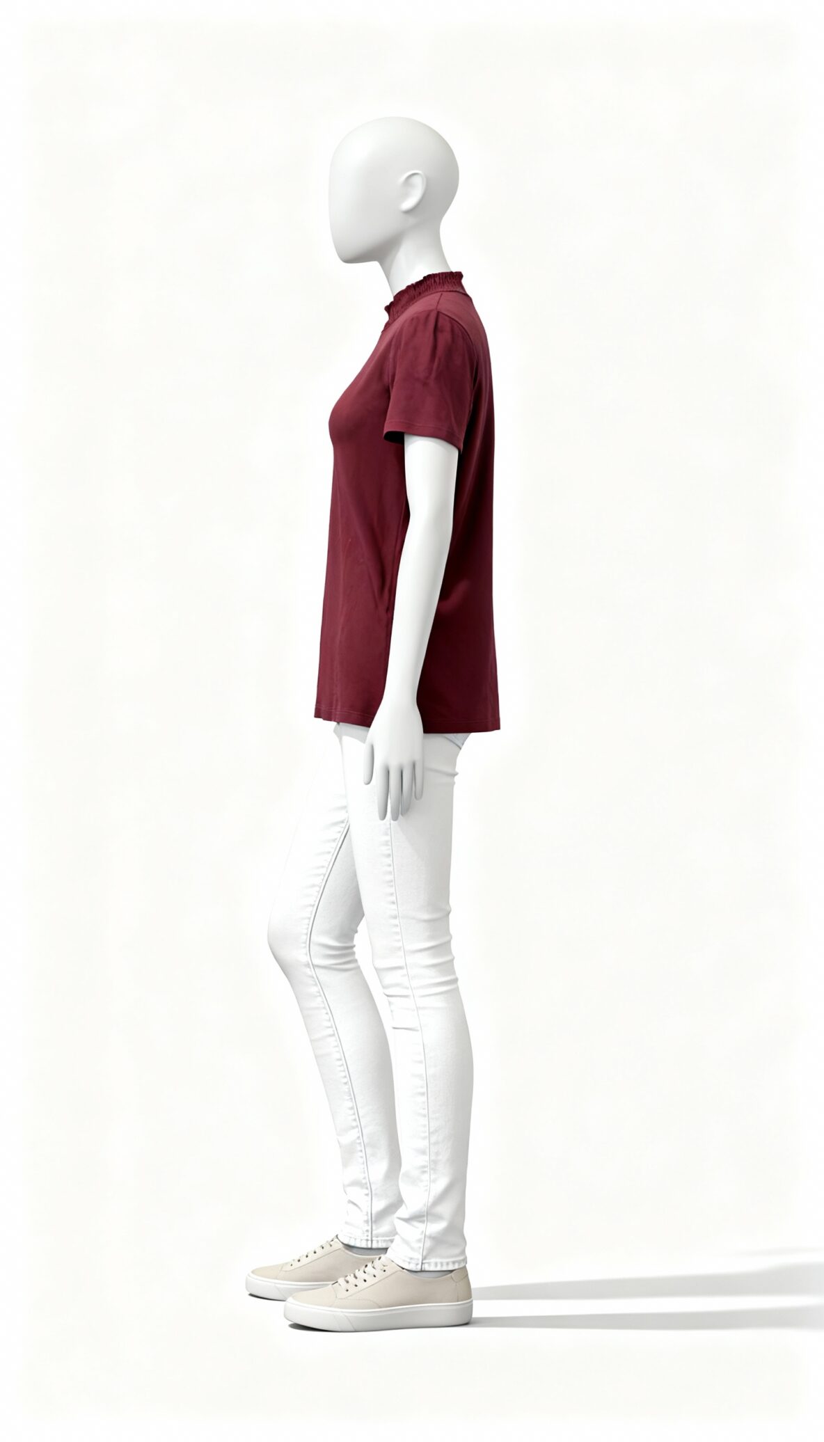 Maroon Short Sleeve Top with Gathered Mock Neck