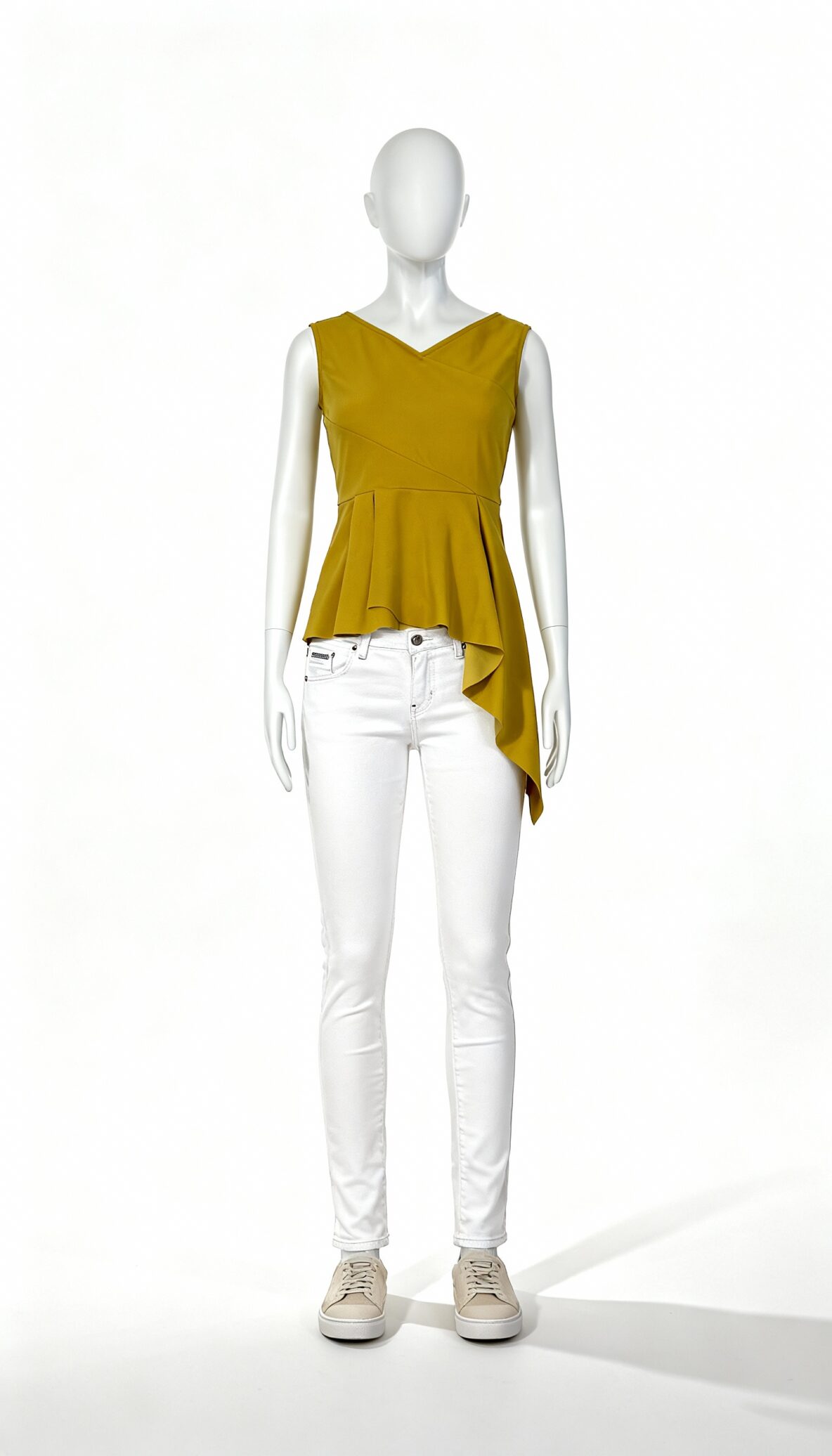 Mustard Asymmetric Peplum Sleeveless Top