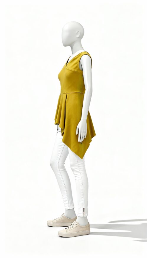 Mustard Asymmetric Peplum Sleeveless Top - Image 2