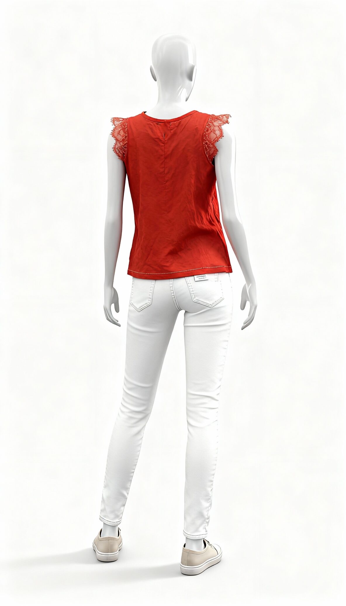 Red Lace-Panel Sleeveless V-Neck Top