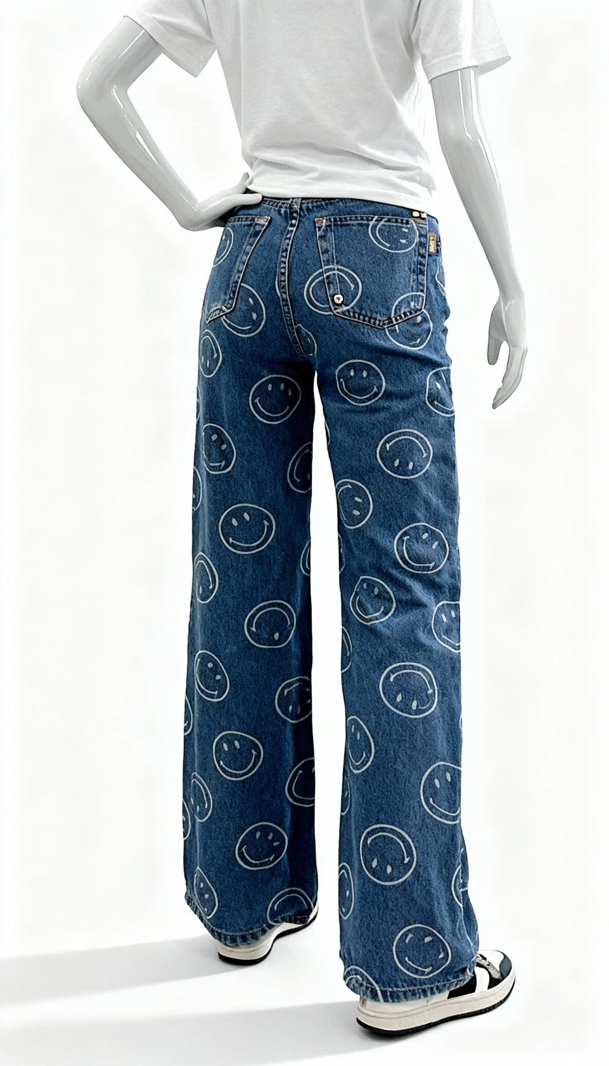 Blue Printed Straight Fit Jeans - Costumepeti