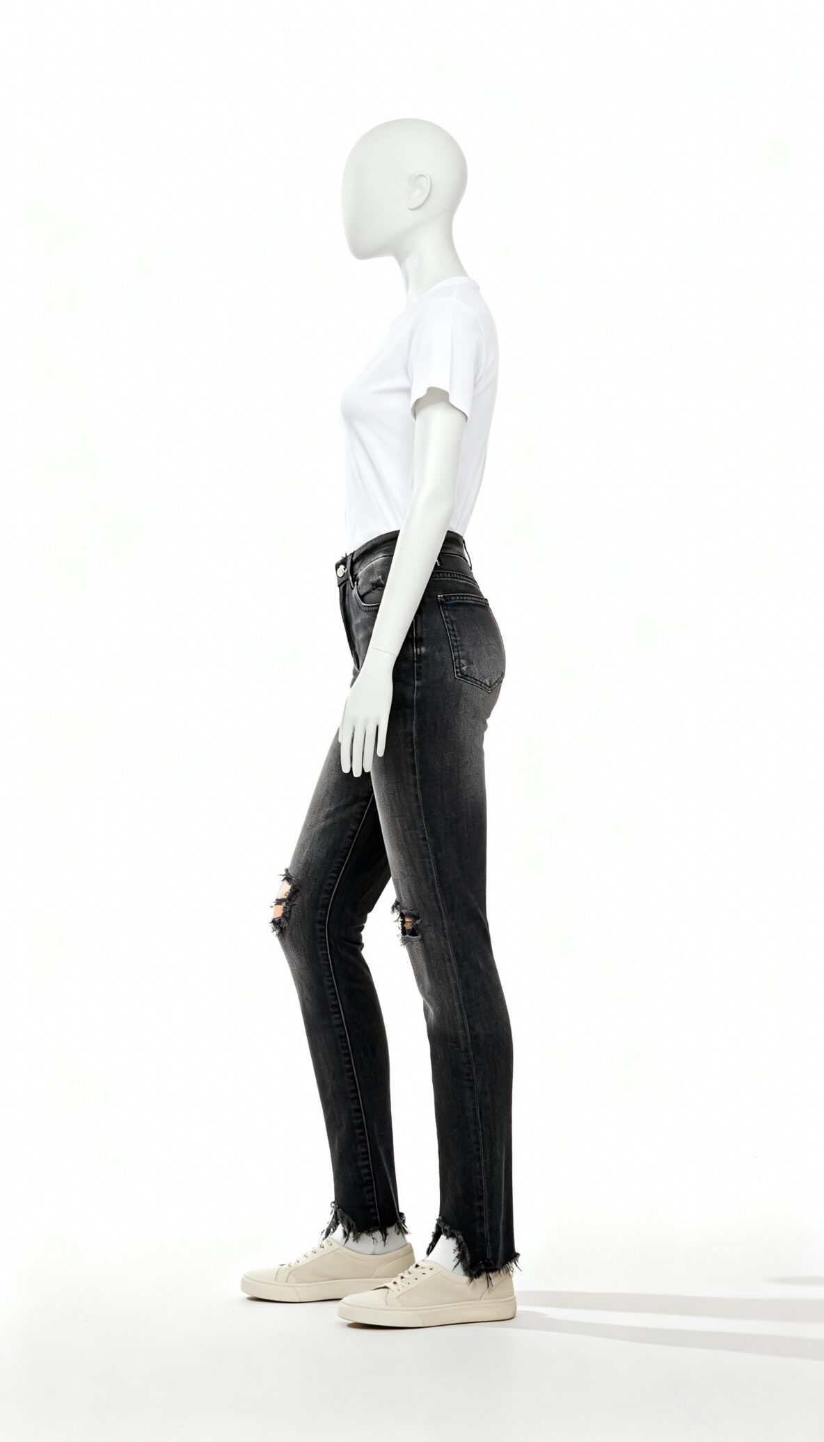 Black Washed Skinny Fit Distressed Jeans - Costumepeti