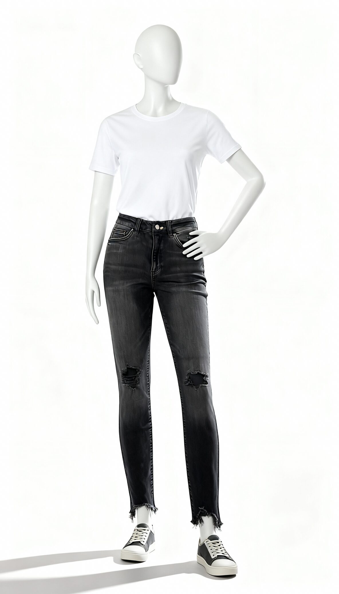 Black Washed Skinny Fit Distressed Jeans_costumepeti