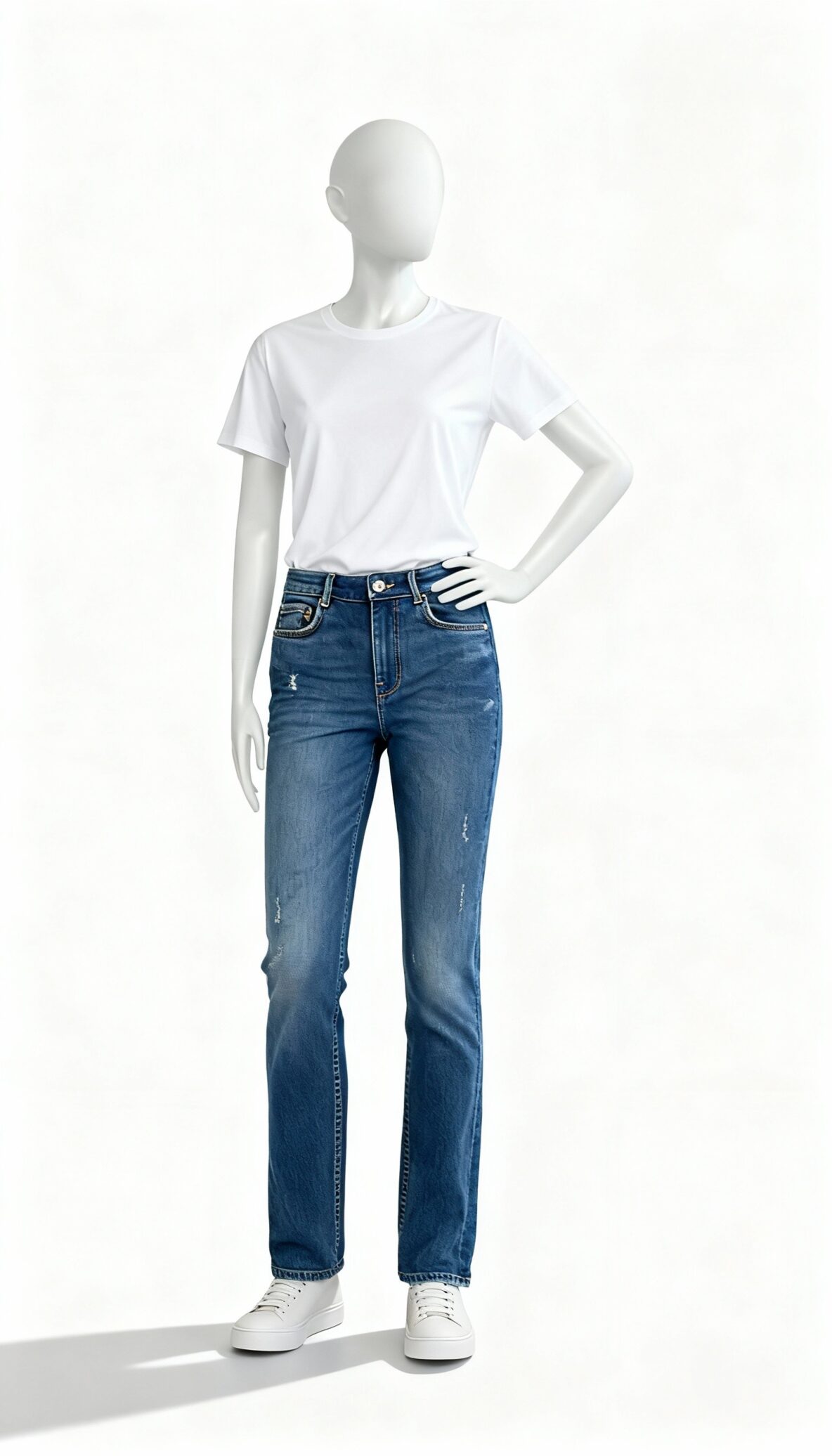 Blue Washed Slim Fit Jeans with Light Distressing - Costumepeti