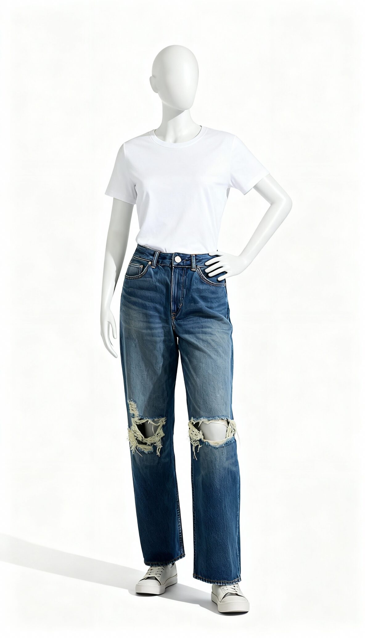 Blue Distressed Straight Fit Jeans - Costumepeti