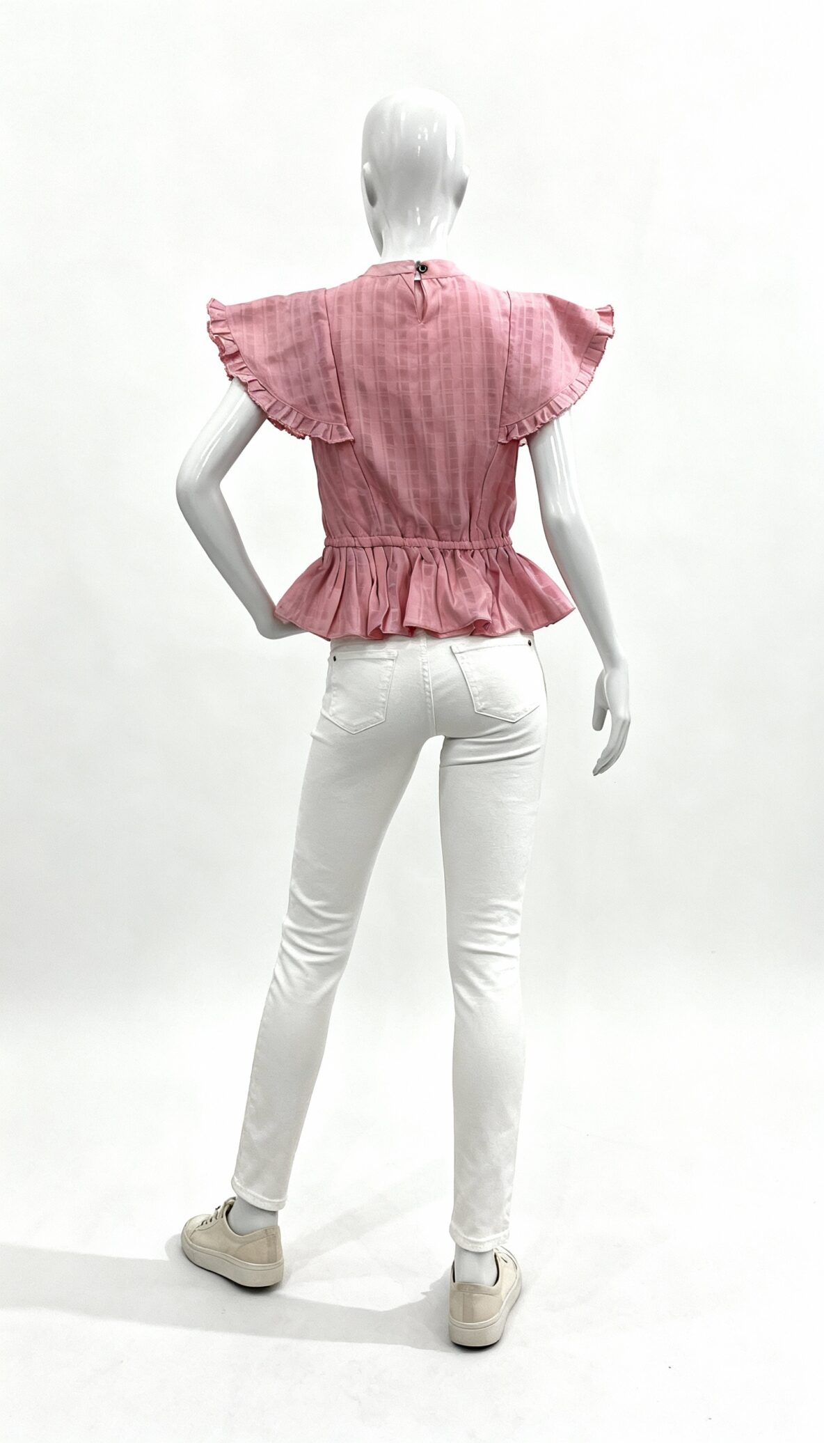 Light pink ruffle sleeve peplum top