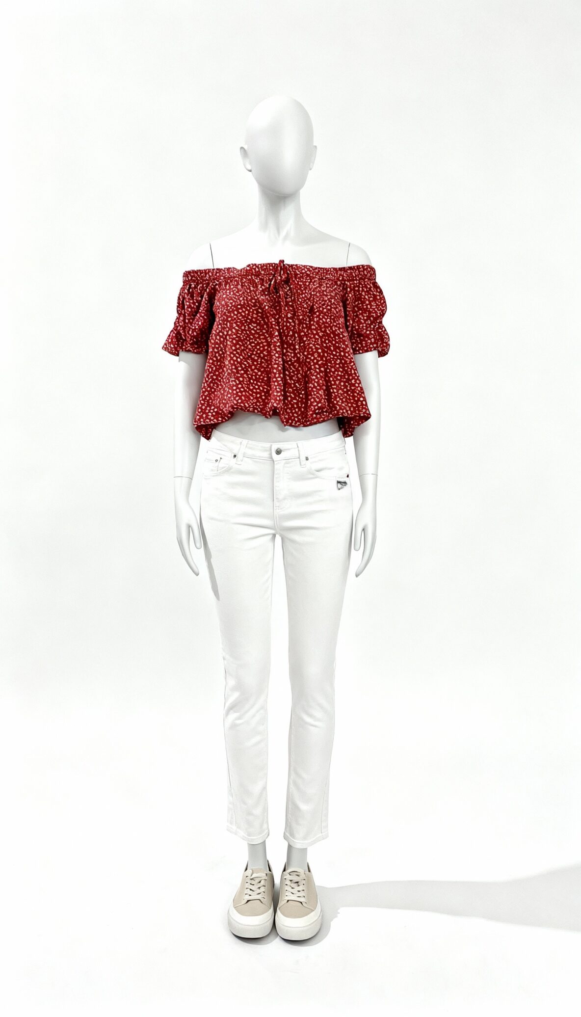 Red polka dot off shoulder top