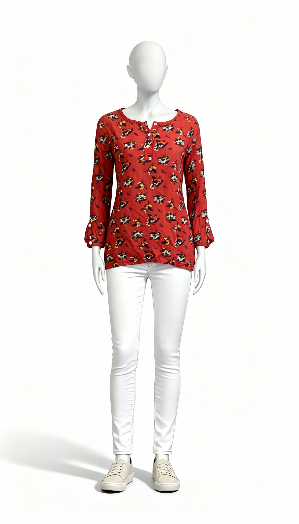 Red floral printed long top