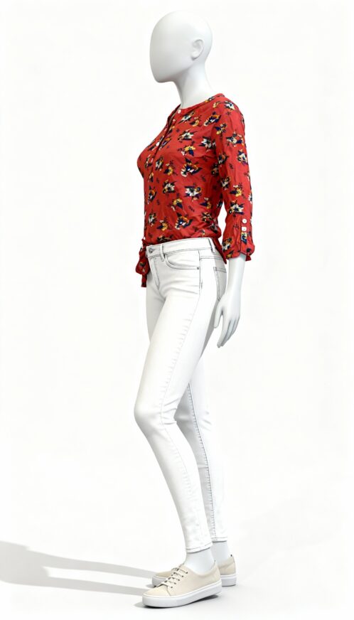 Red floral printed long top - Image 2
