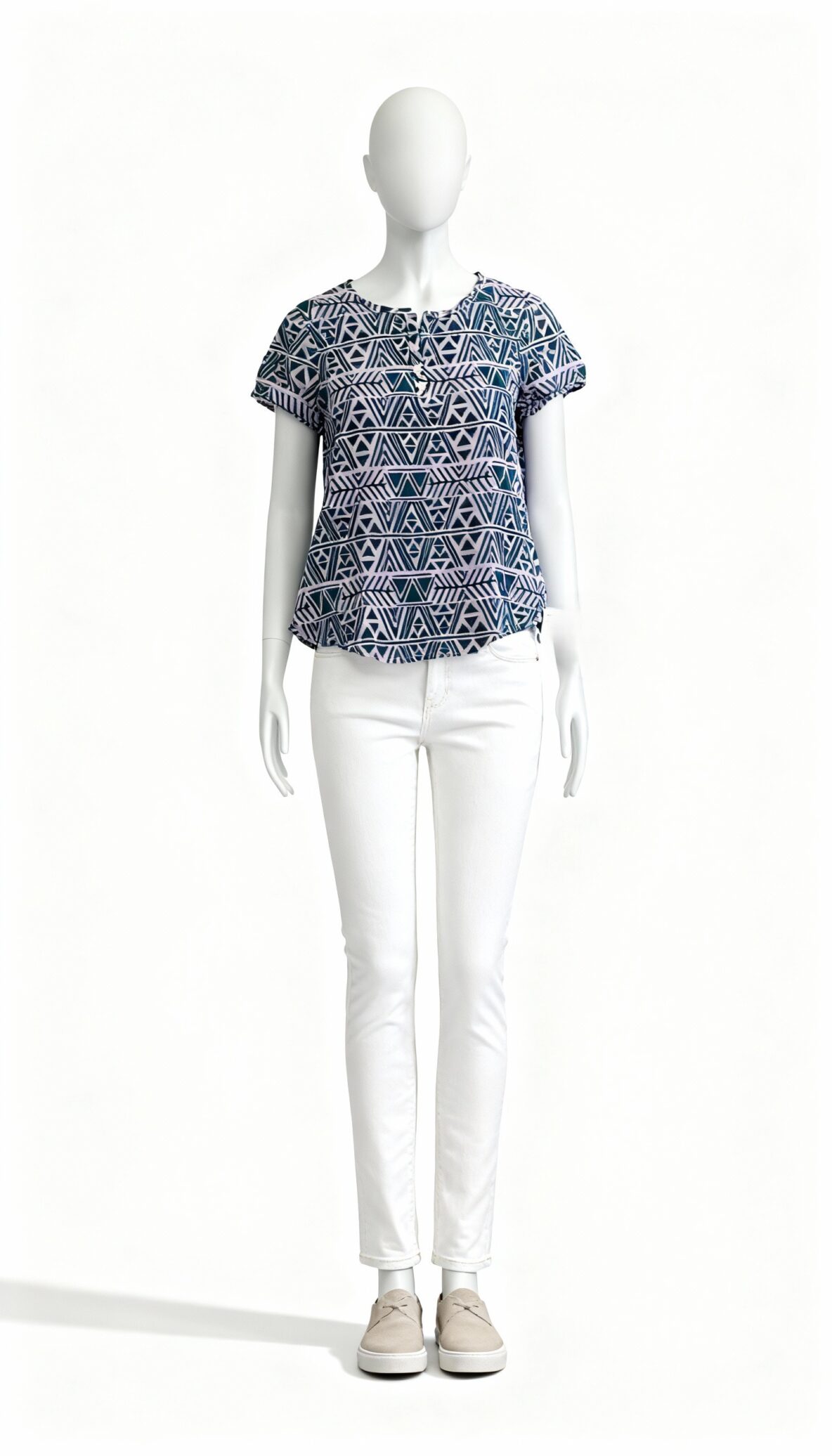 Teal geometric printed short top