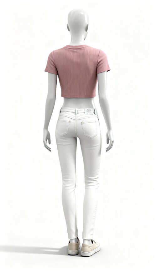 Solid Casual Ribbed Crop Top - Image 3