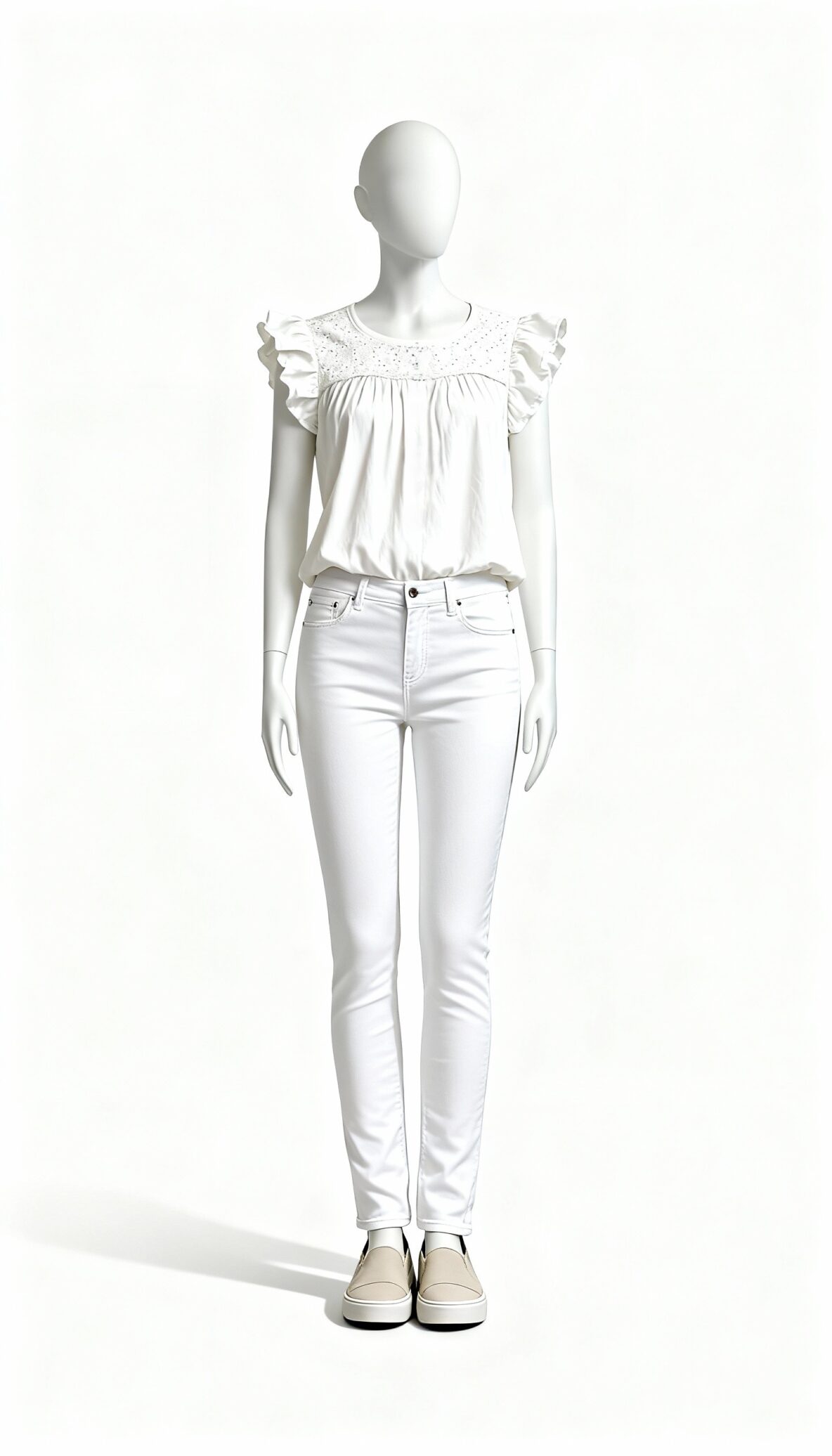 White Embroidered Puff Sleeve Top