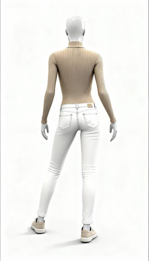Beige ribbed full sleeve high neck top - Image 2