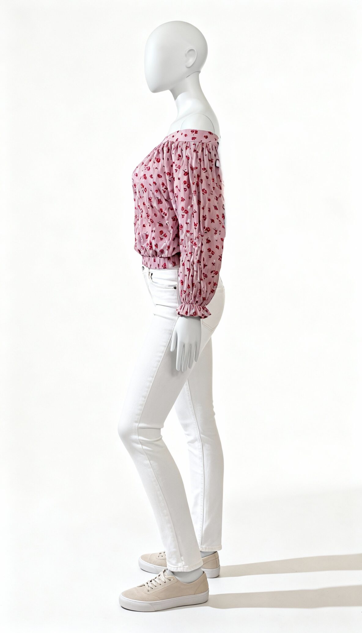 Pink floral one shoulder crop top_costumepeti