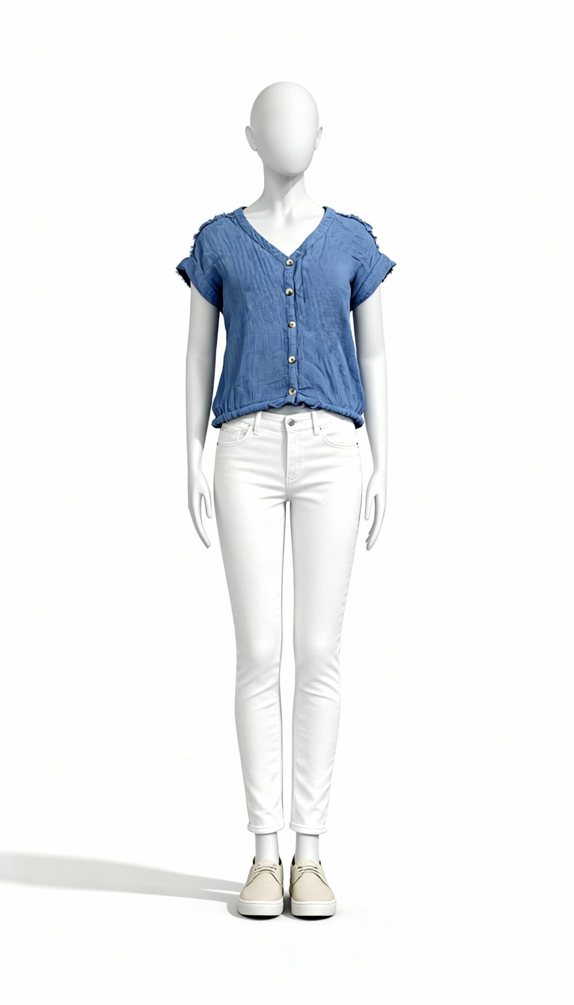 Blue short sleeve button front crop top_costumepeti