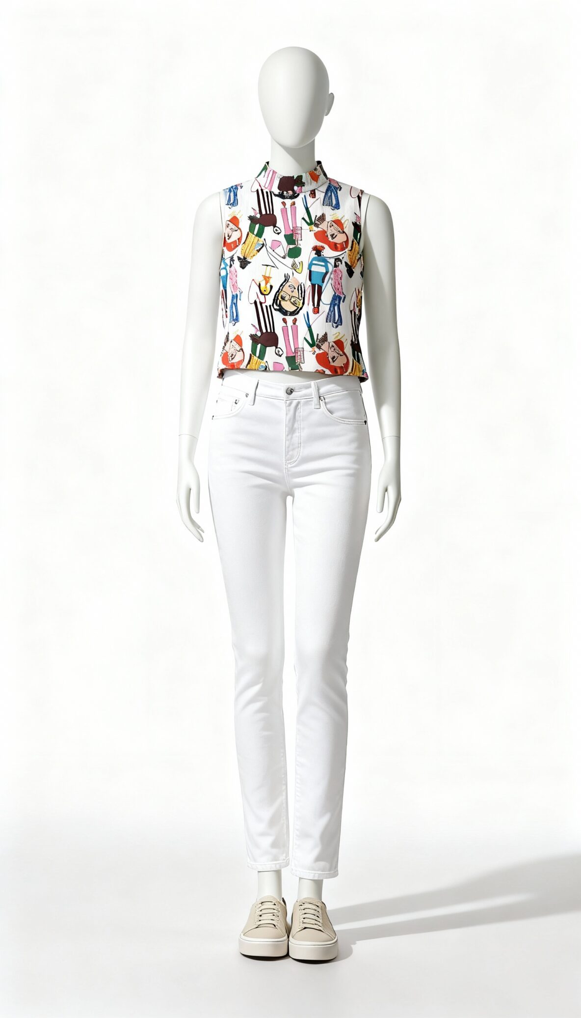 Graphic Print Sleeveless Crop Top