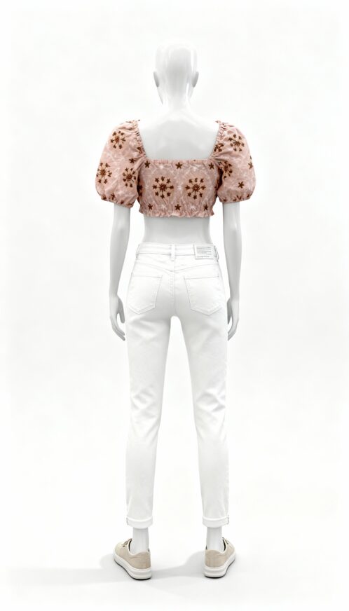 Pink Embroidered A-Line Fit Crop Top - Cosumepeti