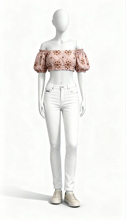 Pink Embroidered A-Line Fit Crop Top - Image 2