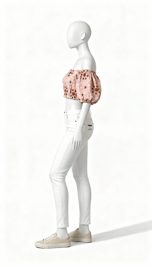 Pink Embroidered A-Line Fit Crop Top - Image 3