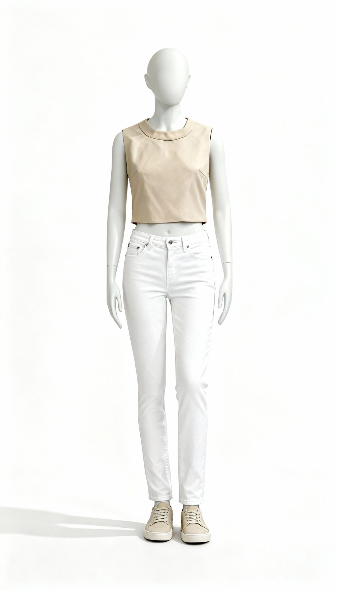 Beige Solid Sleeveless Top - Costumepeti