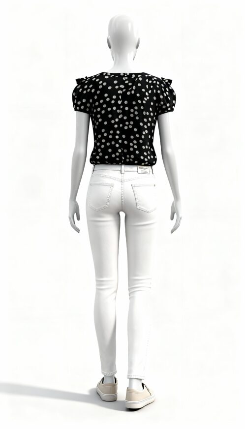 Black Polka Dot Short Sleeve Top - Costumepeti