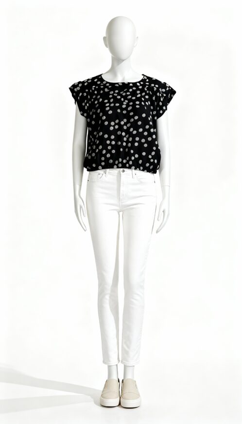 Black Polka Dot Short Sleeve Top - Image 2
