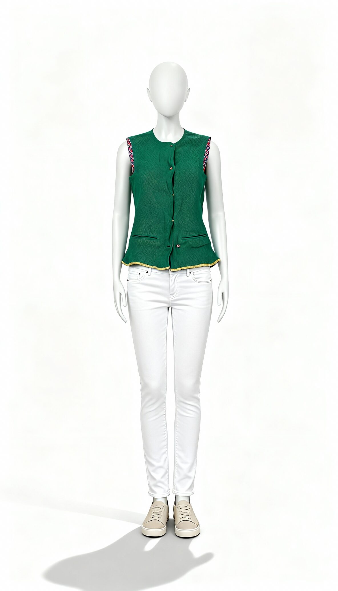 Green Ethnic Sleeveless Jacket- Costumepeti