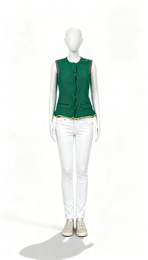 Green Ethnic Sleeveless Jacket- Costumepeti