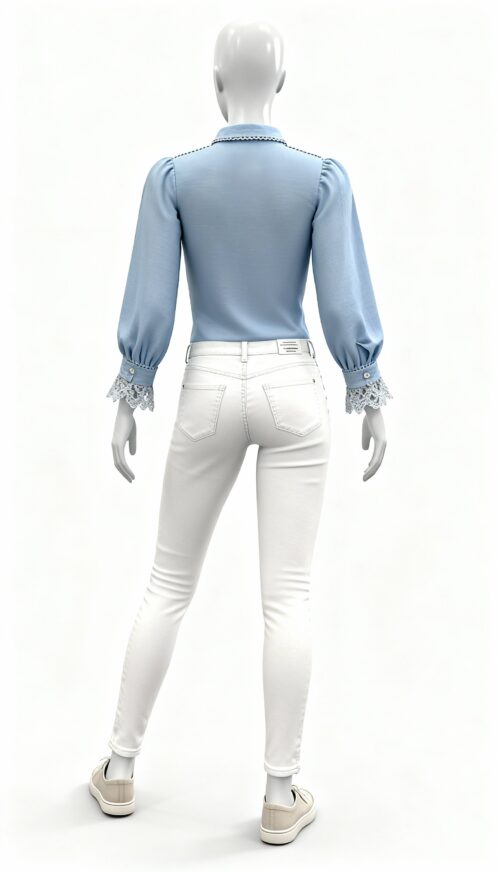 Blue Puff-Sleeve Lace Shirt - Costumepeti