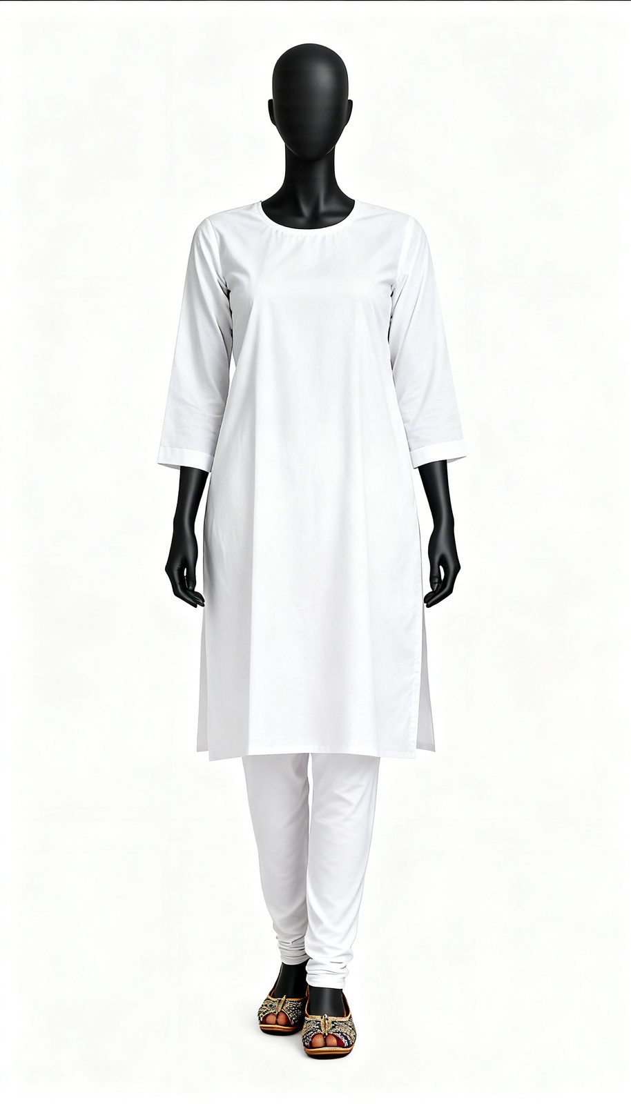 White Solid Straight Kurta