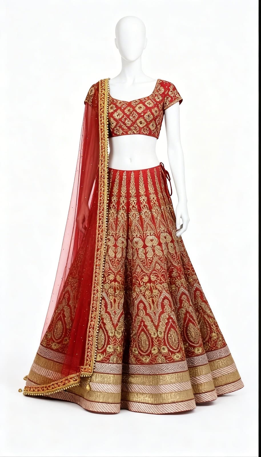 Ravishing Red and Gold Lehenga Set - Costumepeti