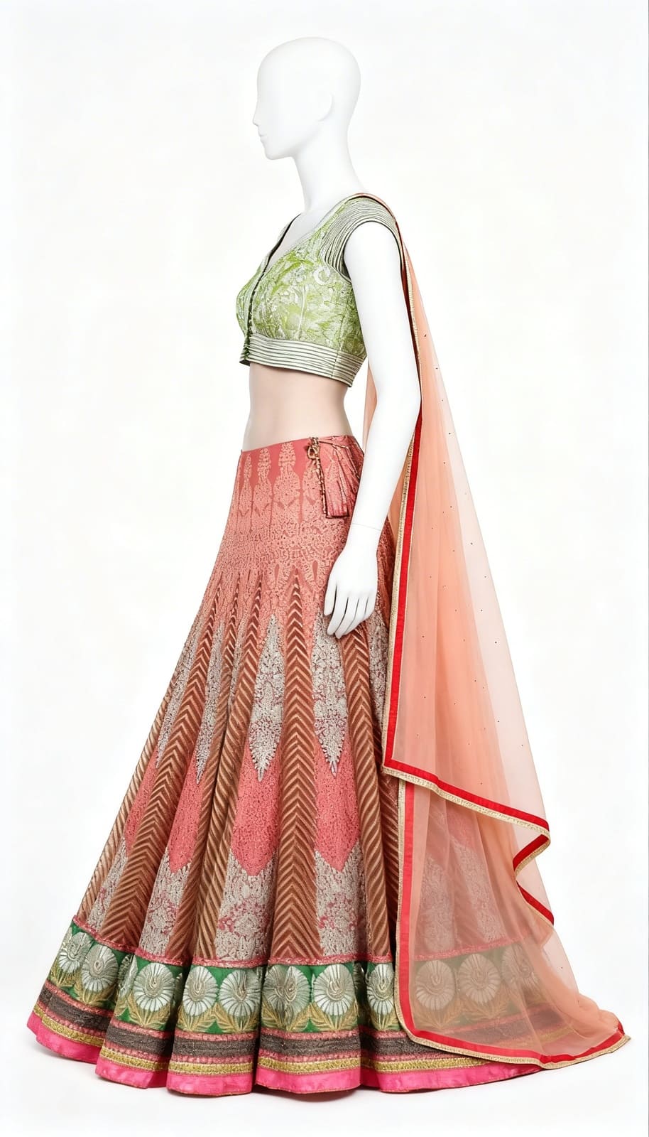 Green Peach Lehenga Set - Costumepeti