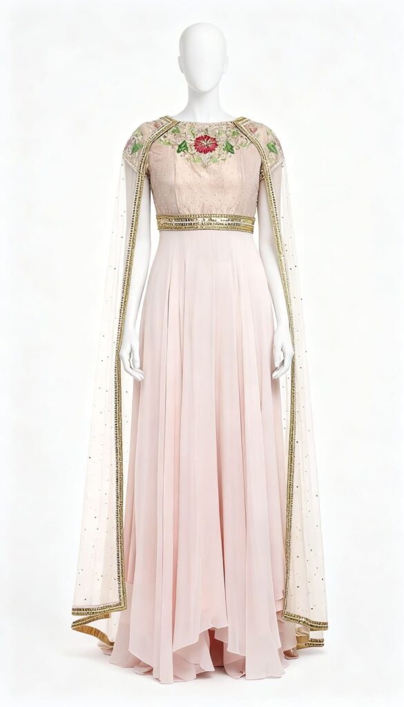 Pastel Pink Cape Anarkali Kurta Set - Costumepeti