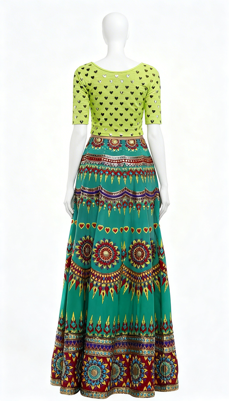 Green Embroidered Lahenga Set - Costumepeti