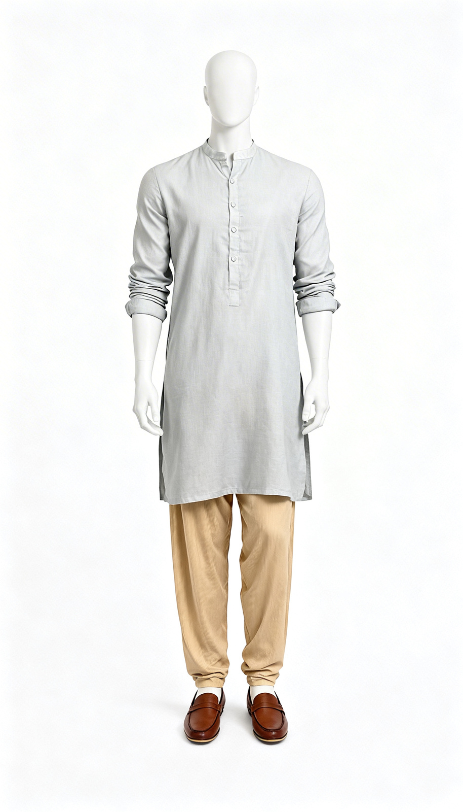 Men Off White Solid Kurta