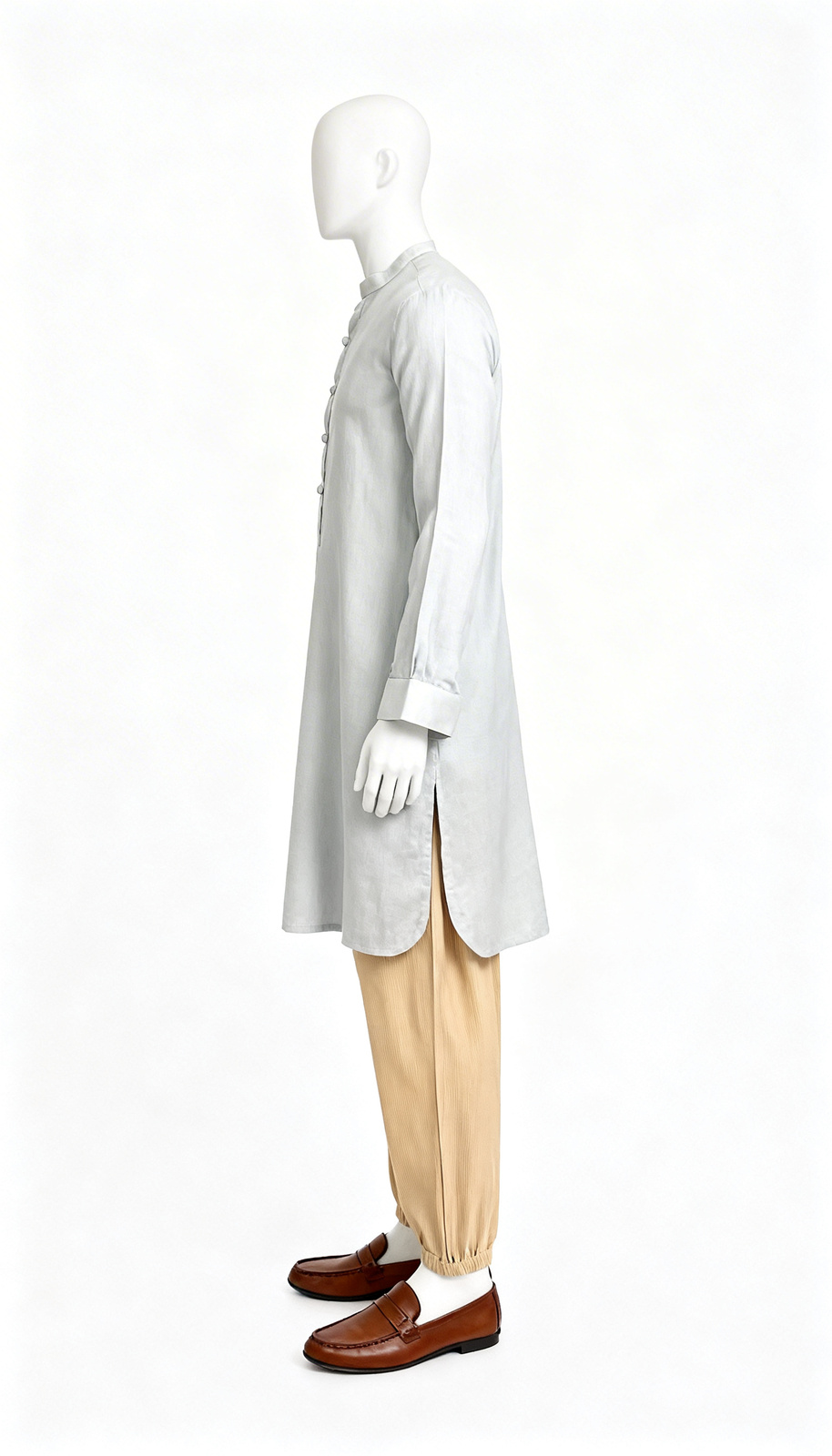 Men Off White Solid Kurta - Image 3