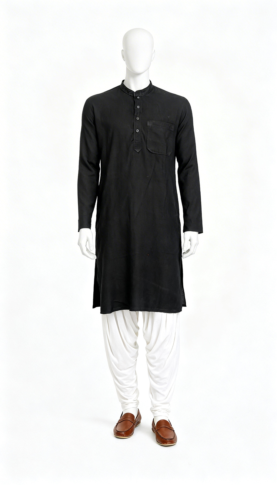 Black Solid Cotton Kurta