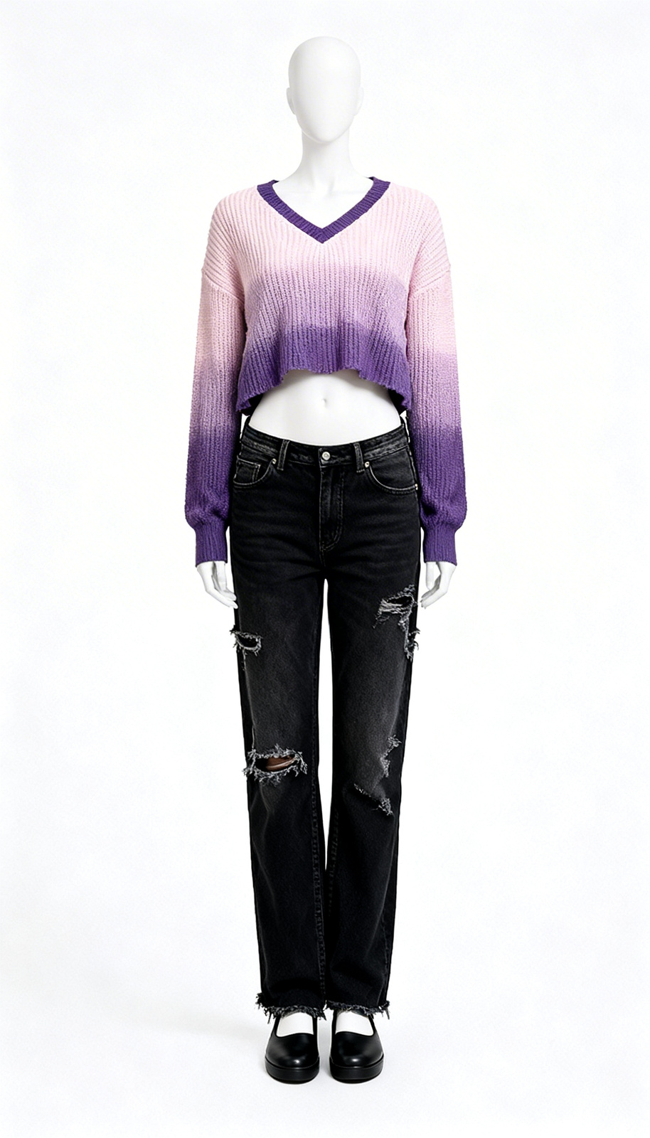 Purple Ombre V Neck Sweater
