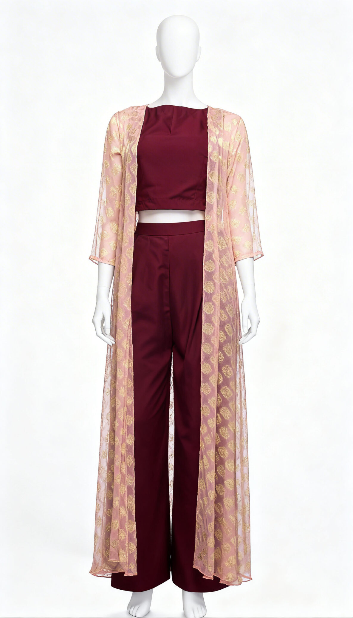 Burgundy Crop Top Pants, Western Dress - Costumepeti