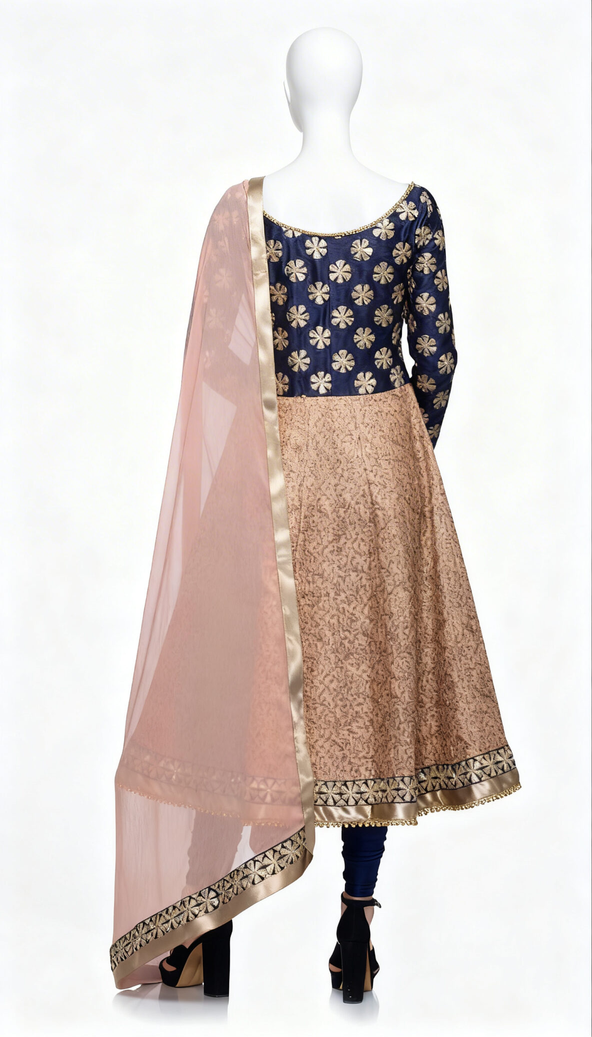 Royal Blue and Peach Anarkali Suit - Costumepeti
