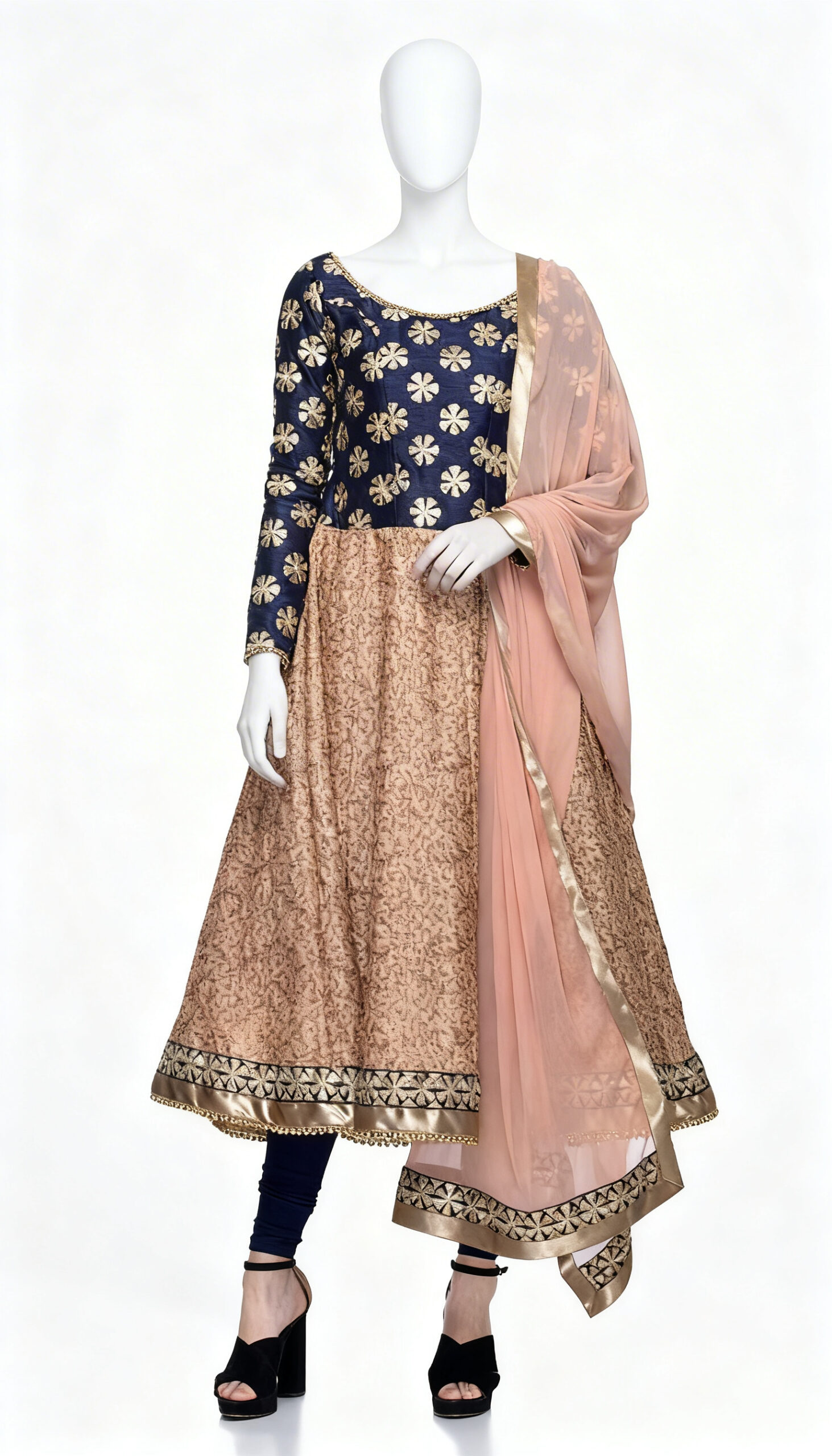 Royal Blue and Peach Anarkali Suit - Image 2